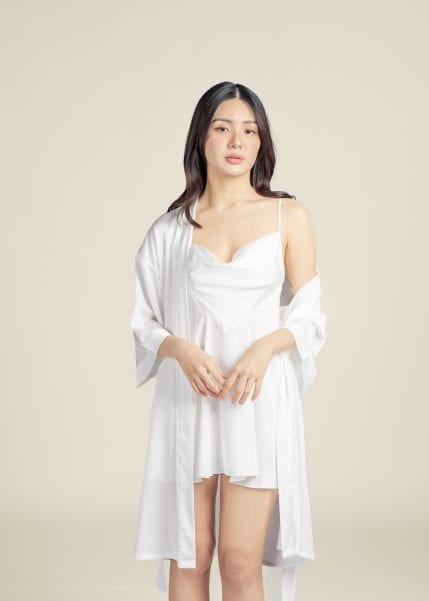 Moonlit Rose Nightdress Set in White