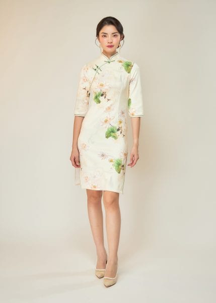 Lotus Solstice Midi Qipao in Yellow
